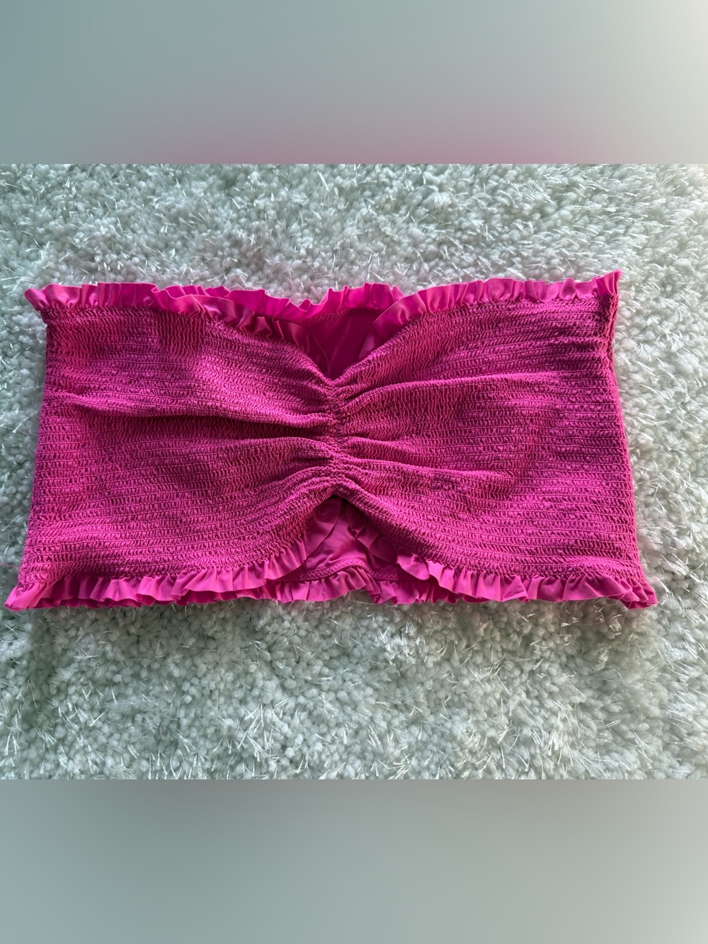 PINK Victoria's Secret Hot Pink Ruffled Smocked Bandeau